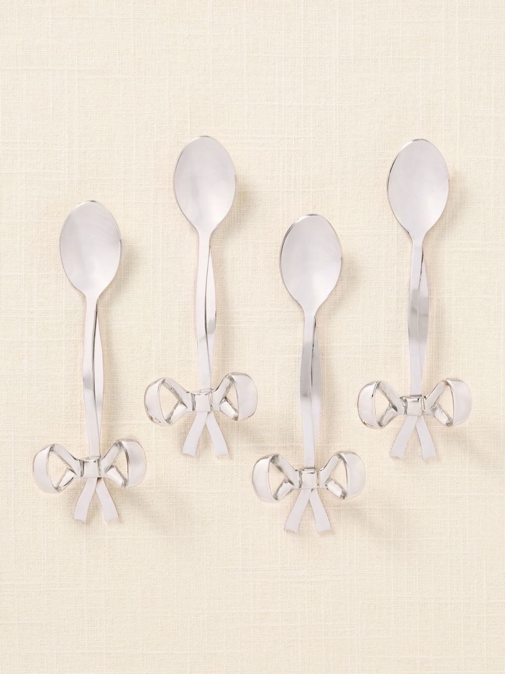 Anthropologie Benedita Stainless Steel Bow Teaspoons Set of 4 Silver Metal NEW